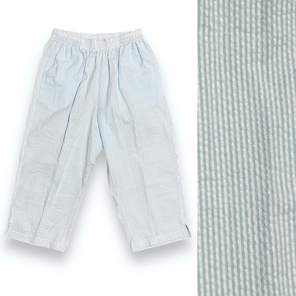 Shenanigans Blue White Seersucker Pull On Cropped Pants Women’s Sz Small Spring - Picture 1 of 16